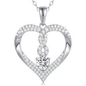 Infinity Heart Birthstone Necklaces Women 18k Gold Plated 925 Sterling Silver